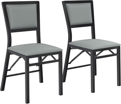 VECELO Folding Dining Chairs Set of 2, Metal Padded Foldable Seating with Comfortable Faux Leather, Space-Saving Portable Guest Seats for Kitchen & Office, No Assembly, Slate Grey