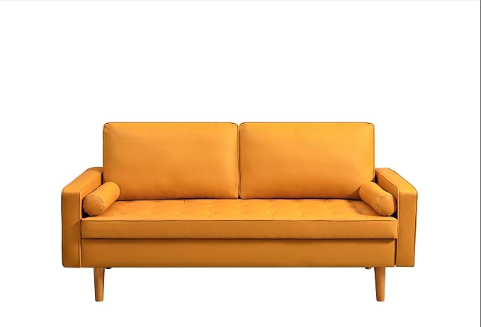 Container Furniture Faux Leather Sofa for the Modern Living Room with Removable Cushions and Solid Wood Legs, Luxury Style Button-Tufted Couch, 69.68" Wide, Apricot