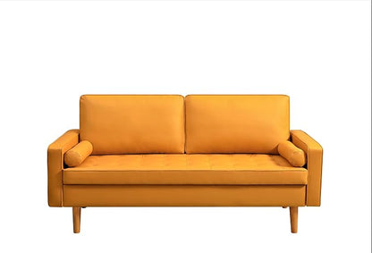 Container Furniture Faux Leather Sofa for the Modern Living Room with Removable Cushions and Solid Wood Legs, Luxury Style Button-Tufted Couch, 69.68" Wide, Apricot