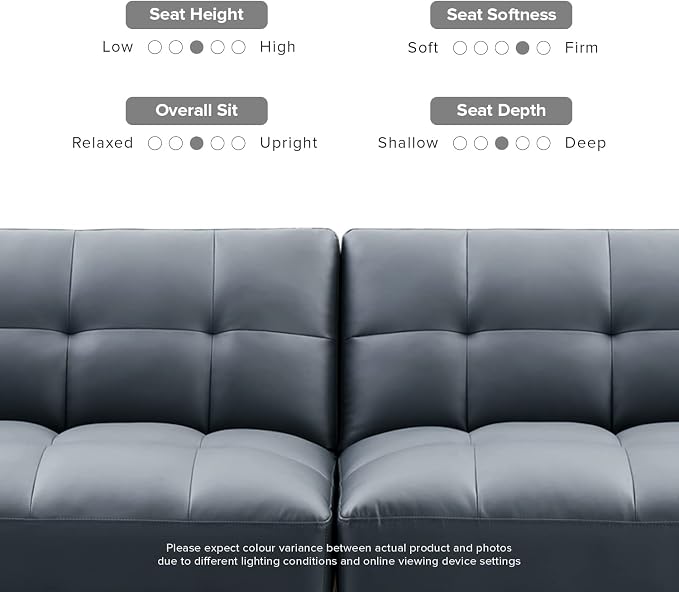 mopio Aaron 76.8" Couch, Small Futon Sofa Bed, Sleeper, Loveseat, Mid Century Modern Futon Couch, Sofa Cama, Couches for Living Room, Bedroom (Cloud Gray, Faux Leather)