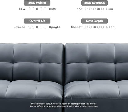 mopio Aaron 76.8" Couch, Small Futon Sofa Bed, Sleeper, Loveseat, Mid Century Modern Futon Couch, Sofa Cama, Couches for Living Room, Bedroom (Cloud Gray, Faux Leather)