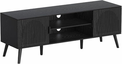 ChooChoo TV Stand for Living Room, Mid Century Modern TV Stand for 55/60 Inch TVs, Entertainment Center with Storage Cabinet and Open Shelves, TV Console Table Media Cabinet for Bedroom, Black