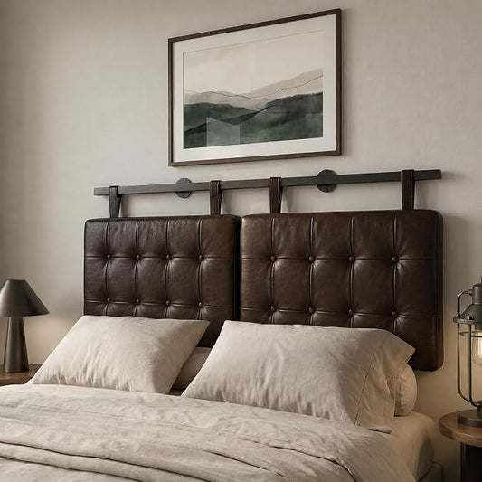 King Headboard only, Wall Mounted Headboard for Adjustable Bed, Hanging Head Board for King Size Bed, Button Tufted Upholstered Headboard Cabeceras De Cama for Bedroom, Dorm, Dark Brown Faux Leather