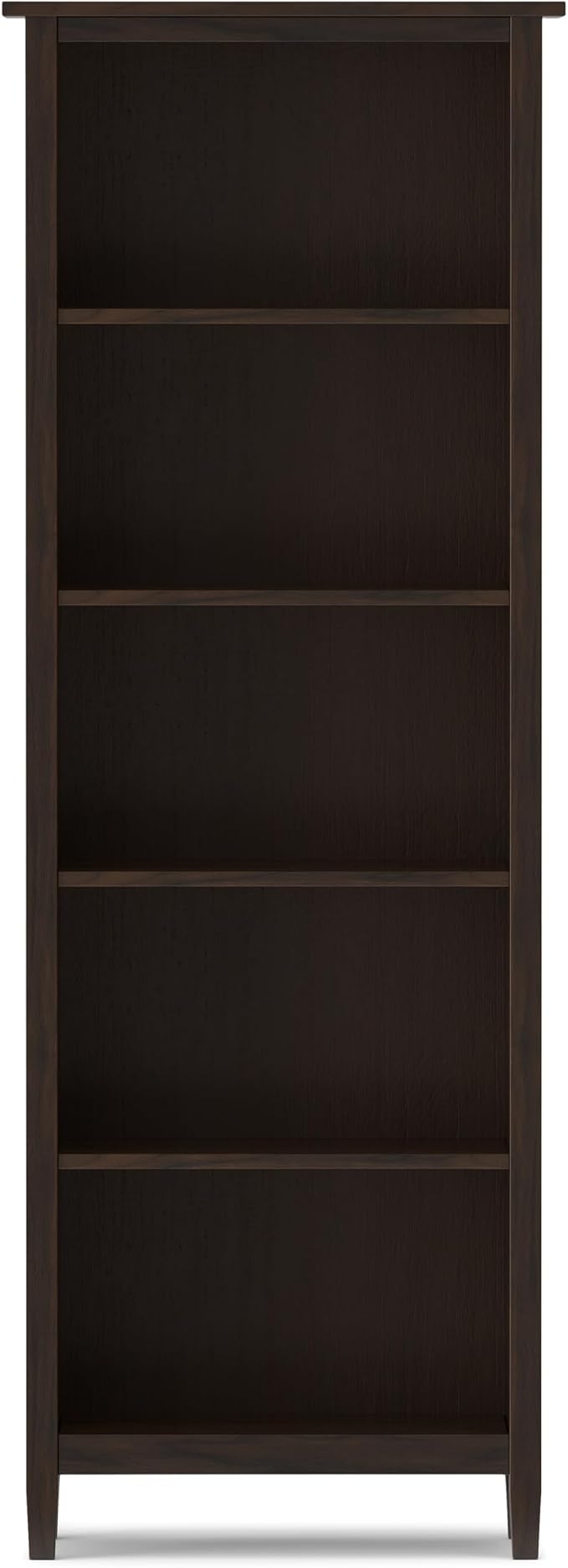 SIMPLIHOME Warm Shaker Desk and Bookcase Bundle - 48 inch Wide Solid Wood Transitional Desk with Drawers and 26 inch Wide 5-Shelf Bookcase in Brunette Brown, Home Office Furniture (Set of 2)
