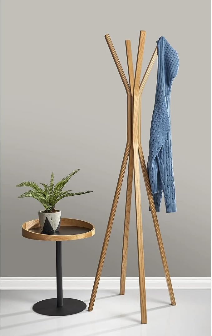 Adesso Toby Coat Rack with Natural Oak Finish – Space-Saving Entryway Organizer Perfect for Coats, Bags, Purses and Hats – 6 Hooks, 68.25" Tall