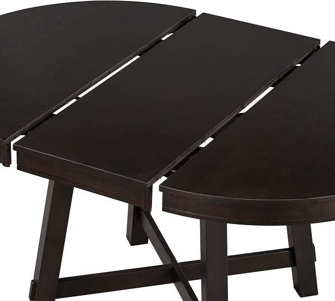 LUMISOL 42"-58" Extendable Round Dining Table for 4-8, Farmhouse Oval Kitchen Table with Removable Leaf, Solid Wood Dinner Tables for Kitchen, Dining Room, Small Space, Espresso
