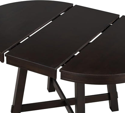 LUMISOL 42"-58" Extendable Round Dining Table for 4-8, Farmhouse Oval Kitchen Table with Removable Leaf, Solid Wood Dinner Tables for Kitchen, Dining Room, Small Space, Espresso