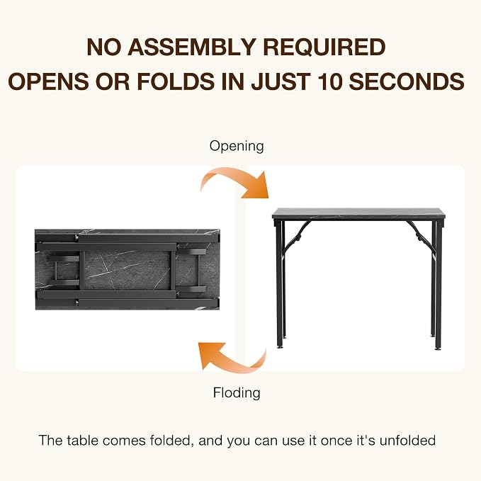 TEMI Small Computer Desk Folding Table - 35.8" Foldable Office Desk, No Assembly, Perfect for Small Spaces in Bedroom, or Apartment, Portable Mini Desk or Study Table Compact Design, Marble Greige