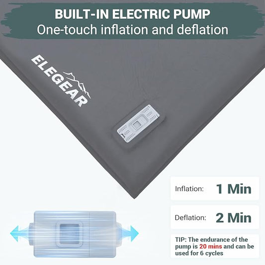 Elegear CumbreX™ Self Inflating Sleeping Pad, Built-in Electric Pump 3.15" Ultra-Thick Memory Foam Camping Mattress with Pillow Foam Sleeping Pad for Camping R-Value 9.5 Foam Camping Pad for Travel