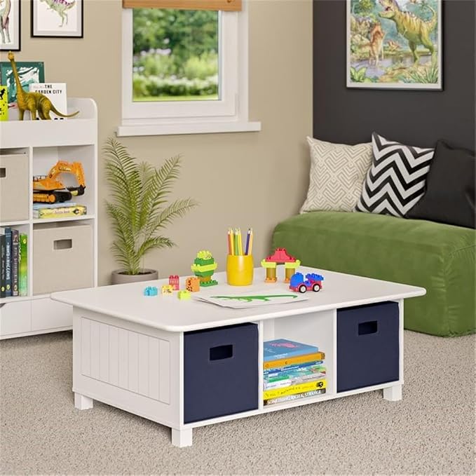RiverRidge Kids Desk and Activity Table with 6 Storage Cubbies for Folding Bins - Art Craft or Train Table Design for Play Area Toy Organization - White
