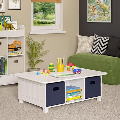 RiverRidge Kids Desk and Activity Table with 6 Storage Cubbies for Folding Bins - Art Craft or Train Table Design for Play Area Toy Organization - White