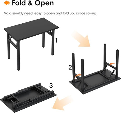 Need 35.8 Inch Folding Desk for Small Spaces, Home Office Computer Desk with Wood Top & Black Frame, Foldable Writing Table for Study, Bedroom, Dorm Room & Student, Black