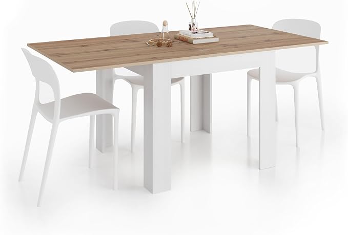 Mobili Fiver, Square extendable Dining Table, Eldorado, 35.4(70.9) x35.4 in, Rustic Oak and Ashwood White, for 4-8 People, Expandable Dining Table for Kitchen, Italian Furniture