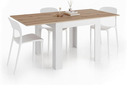 Mobili Fiver, Square extendable Dining Table, Eldorado, 35.4(70.9) x35.4 in, Rustic Oak and Ashwood White, for 4-8 People, Expandable Dining Table for Kitchen, Italian Furniture