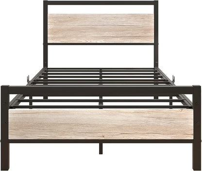BOFENG Twin Bed Frame with Wood Headboard Farmhouse Bed,Heavy Duty Metal Platform Bed Frames No Box Spring Needed,Firm Mattress Foundation Steel Slat Support Easy Assembly(Natural Oak)