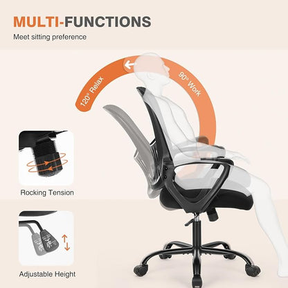 Sweetcrispy Home Office Managerial Executive Chair with Ergonomic Design, Mid-Back Mesh Swivel, Comfortable Lumbar Support, Comfy Arms for Bedroom,Study,Student, Black
