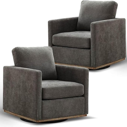 Swivel Accent Chair Set of 2, 360 Degree Square Swivel Barrel Chair for Living Room, Mid Century Modern Upholstered Accent Chair,Comfy Barrel Armchairs for Bedroom,Chenille, Charcoal Black