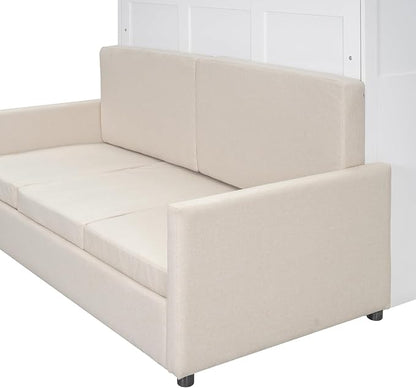 MERITLINE Queen Murphy Bed with Sofa,Wood Vertical Folding Murphy Wall Bed Cabinet with Couch,for Adults Guest Rooms,Offices,Apartments (White)