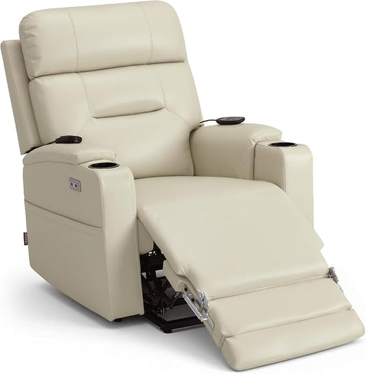 MCombo Lift Chair for Tall Man 6‘6’’, Dual Motor Power Lift Recliner Chair for Elderly, Lay Flat for Sleeping, Heat and Massage, USB & Type C, Faux Leather 7755 (Cream White)