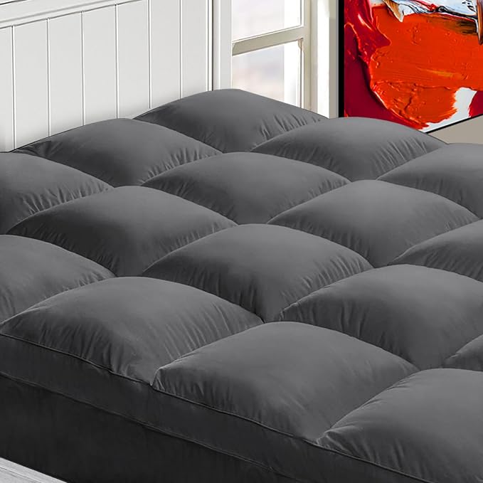 Mattress Topper Super Queen for Back Pain, Extra Thick Mattress Pad Cover, Plush Pillow Top, Deep Elastic Pocket, Grey, 66"X80"+20"