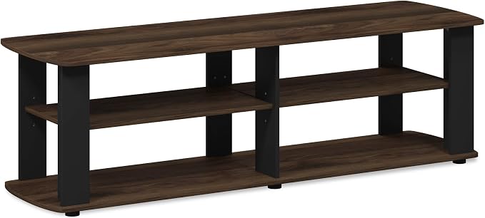 Furinno Nelly TV Stand, 3-Tier Entertainment Center with Open Shelves Storage, TV Console for TV up to 50 Inch, Soft Edges, for Living Room, Bedroom, Columbia Walnut