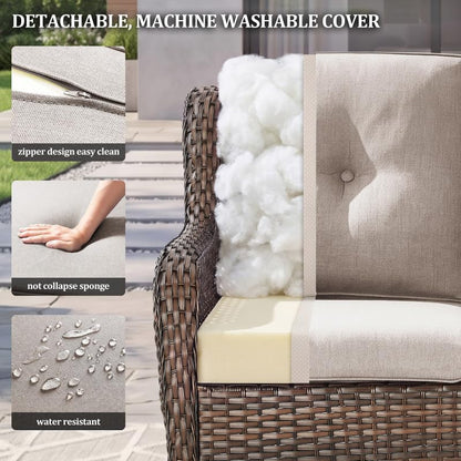 Outdoor Wicker Glider Loveseat, Porch Glider 2 Seater Couch, Brown/Beige