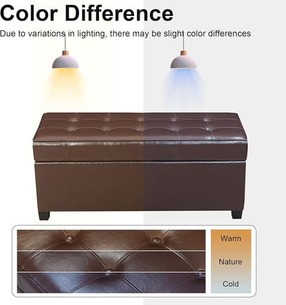 Asense 40" Storage Ottoman Bench, Faux Leather Tufted Upholstered End of Bed Bench with Safety Hinge for Bedroom,Entryway,Living Room,Dark Brown