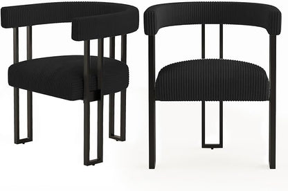 VIRRMO Boucle Dining Chair Set of 2 Corduroy Upholstered Dining Room Chairs Kitchen Chairs with Metal Legs Mid Century Modern Chair for Dining Room, Kitchen (Black, 2)
