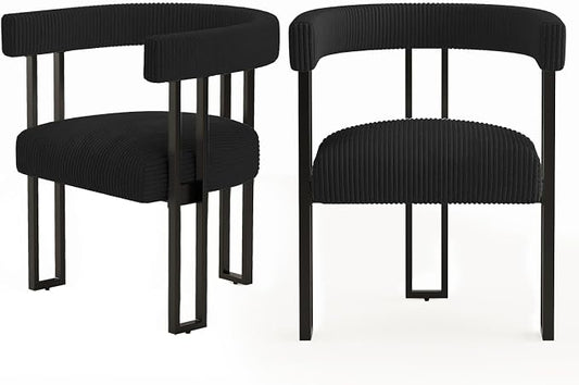 VIRRMO Boucle Dining Chair Set of 2 Corduroy Upholstered Dining Room Chairs Kitchen Chairs with Metal Legs Mid Century Modern Chair for Dining Room, Kitchen (Black, 2)