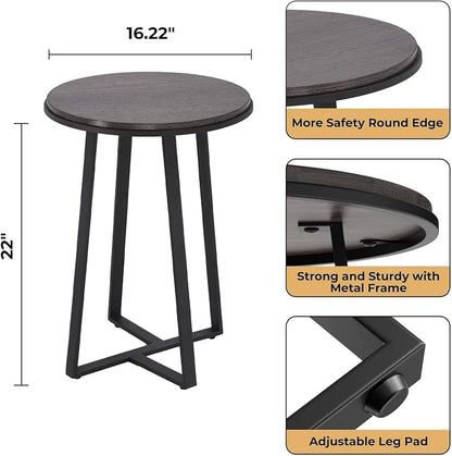 Dorriss Round End Table, Small Side Table Grey Color MDF Top, Metal Frame Black, Tall End Side Table for Bed Room, Coffee Tea End Table for Living Room(Round Grey)