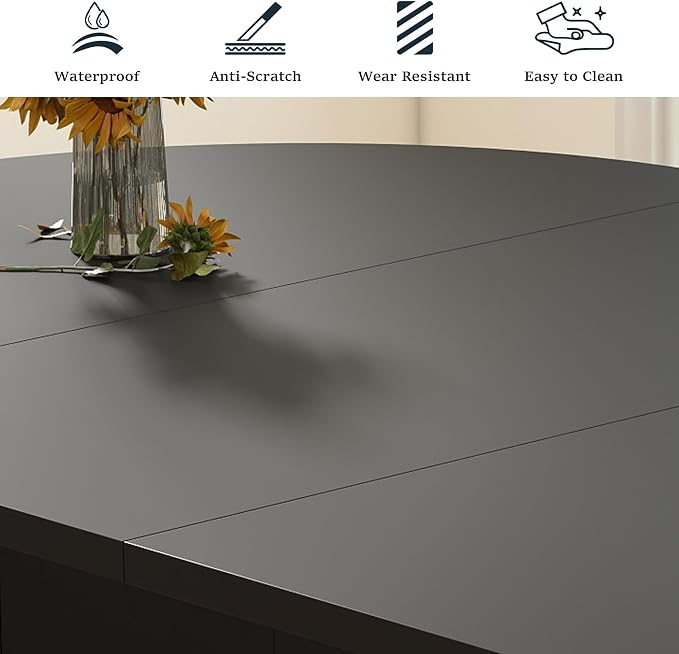 41 in-78 in Extendable Dining Room Table for 4-8, Round Expandable Kitchen Table with Fluted Base, Modern Oval Dinner Tables for Dining Room Kitchen Living Room (Black)