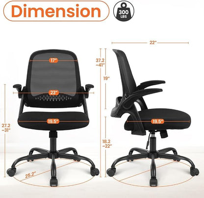 NEO CHAIR Office Chair Gaming Desk Computer Mesh Ergonomic Chair with Flip-up Arms Comfy Lumbar Support Adjustable Height Rolling Wheels Chair for Home Office (All Black)