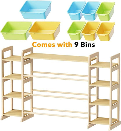 SpaceAid Large Toy Storage Organizer 9 Shelves 9 Bins, Toy Organizers Storage Bookshelf, Kids Bin Shelf Toys Box Bookcase for Bedroom Playroom Organization Room Decor, Multi-Colored