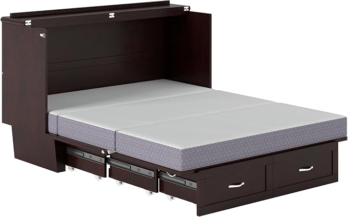 AFI, Monroe Queen Murphy Bed Chest with 6" Mattress, Storage Drawer & Built-in USB Charger, Espresso