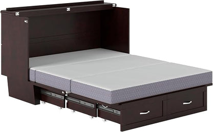 AFI, Monroe Queen Murphy Bed Chest with 6" Mattress, Storage Drawer & Built-in USB Charger, Espresso