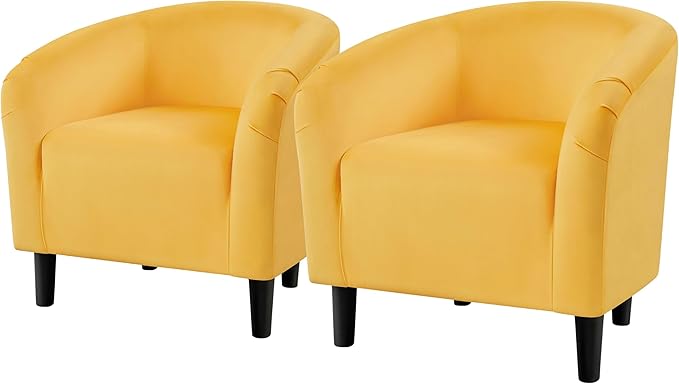 Topeakmart Accent Chair, Club Arm Chair with Velvet Upholstery and Sturdy Legs, for Bedroom/Living Room/Home Bar, 2PCS, Yellow