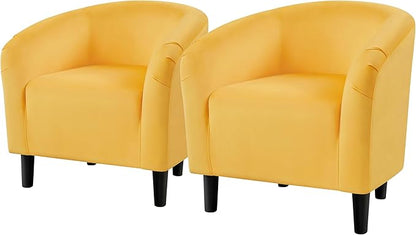 Topeakmart Accent Chair, Club Arm Chair with Velvet Upholstery and Sturdy Legs, for Bedroom/Living Room/Home Bar, 2PCS, Yellow