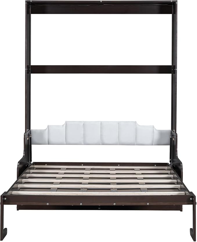 MERITLINE Queen Murphy Bed with Sofa,Wood Folding Murphy Wall Bed Cabinet with Couch (Espresso)