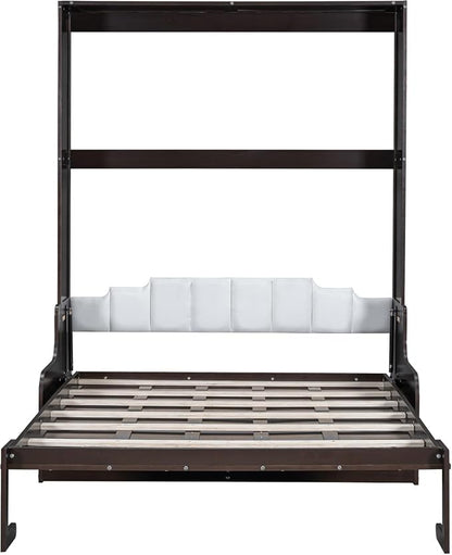 MERITLINE Queen Murphy Bed with Sofa,Wood Folding Murphy Wall Bed Cabinet with Couch (Espresso)