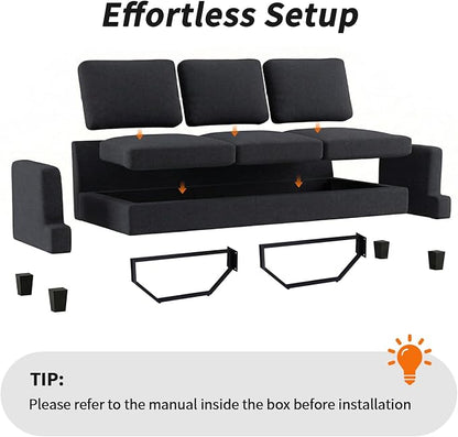 Modern 3 Seater Sofa for Living Room with Soft Deep Seats, Sofa 3 Seater in Linen, Upholstered Apartment Sofa with Armrests, Comfy Cozy Sofas for Bedroom (Linen, Dark Grey)