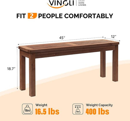 VINGLI Outdoor Wooden Bench, 45” Porch Bench Outdoor Backless Garden Bench, Small Outdoor Bench for Deck Patio Entryway (Brown, 45in)