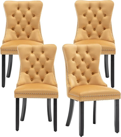 Hixkol Velvet Dining Chairs Set of 4,Upholstered Dining Chairs with Ring Pull Trim and Button Back,Modern Seating for Kitchen, Bedroom & Living Room(Gold)