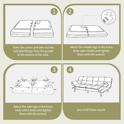 Vipbear 71" Futon Sofa Bed - Convertible Sofa Beds/Adjustable Backrest & Armrest, Comfy Loveseat Sleeper for Small Spaces, Apartments & Offices,Linen Fabric Medium Grey Futons