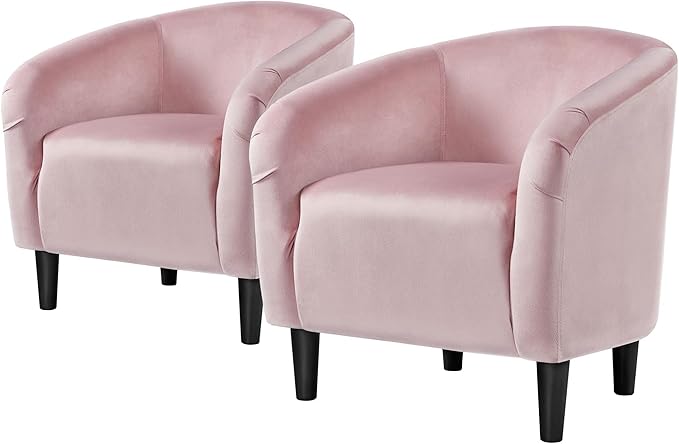 Topeakmart Velvet Accent Chair, Comfy and Modern Velvet Club Chair with Armrest and Sturdy Legs for Living Room/Bedroom Study, Set of 2, Pink