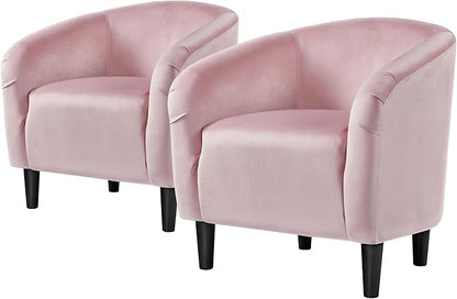 Topeakmart Velvet Accent Chair, Comfy and Modern Velvet Club Chair with Armrest and Sturdy Legs for Living Room/Bedroom Study, Set of 2, Pink