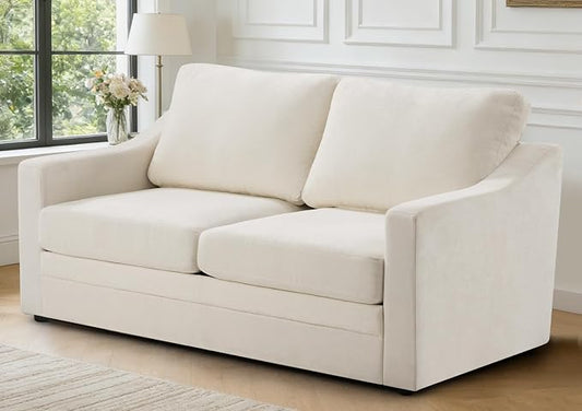 67” Chenille Loveseat Sofa w/Comfortable Back Cushions, Beige | Modern 2-Seat Couch w/Deep Seat Space, Upholstered 2 Seaters Sofa w/High Resiliency Foam for Living Room