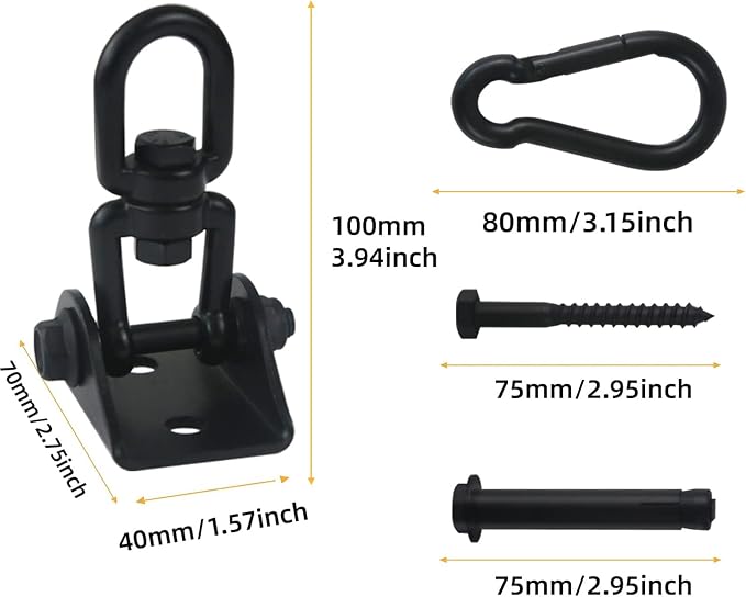 HOMPER Hammock Hanging Kit, 1000 lb Capacity Heavy Duty 360° Rotate Swing Hooks for Chair, Yoga, Outdoor Patio Porch,Black