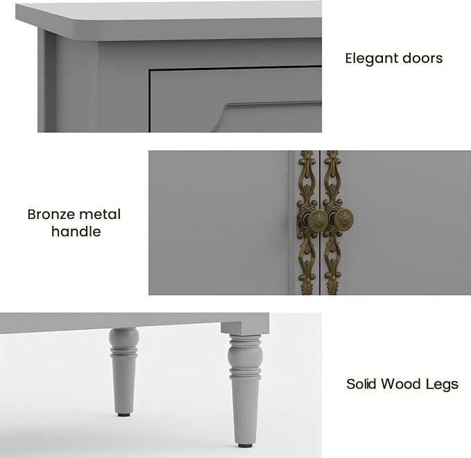 RoyalCraft Buffet Cabinet with Storage, 59" Vintage Sideboard with Adjustable Shelves, Mid Century Modern Painted Credenza Coffee Bar for Kitchen, Dining Room, Entryway, Living Room, Dove Gray