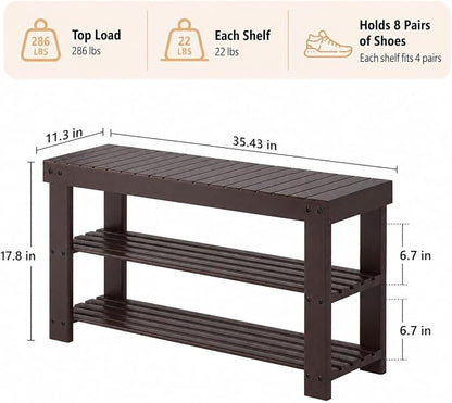 Shoe Rack Bench, 3-Tier Shoe Storage Organizer for Entryway , Shoe Shelf for Small Spaces, Multi-Functional Side Table Plant Stand, Shoe Stand for Bedroom, Living Room, Closet, Front Door, Brown