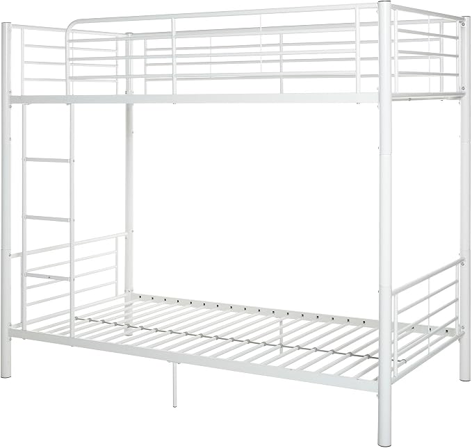 Walker Edison Elodie Urban Industrial Twin Over Twin Metal Bunk Bed, Twin Over Twin, White